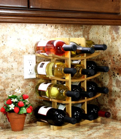 Oceanstar WR1149 12-Bottle Natural Bamboo Wine Rack , Red, 15.75 x 5.75 x 1.75 inches