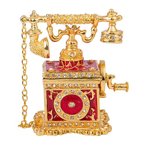 QIFU Hand Painted Enameled Red Telephone Decorative Trinket Box Hinge Unique Gift for Home Decor - color: T5 Red