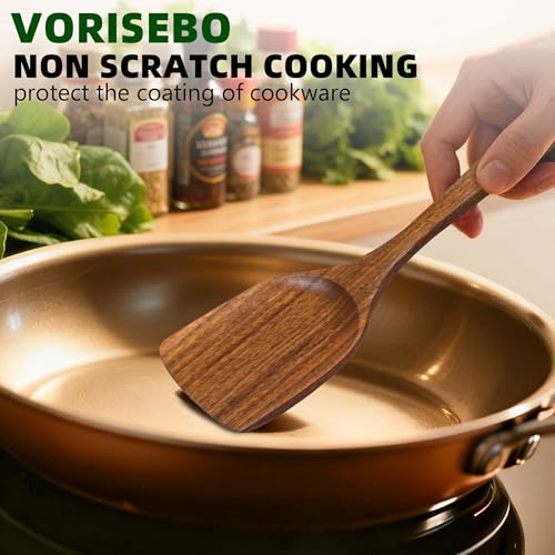 7 Pcs Teak Wooden Utensil Set, Wooden Spoons for Cooking | Non-Toxic & Nonstick Safe Kitchen Utensil, Durable Comfort Grip， Heat Resistant Wood Spatula Set - size: 7 Pieces Set