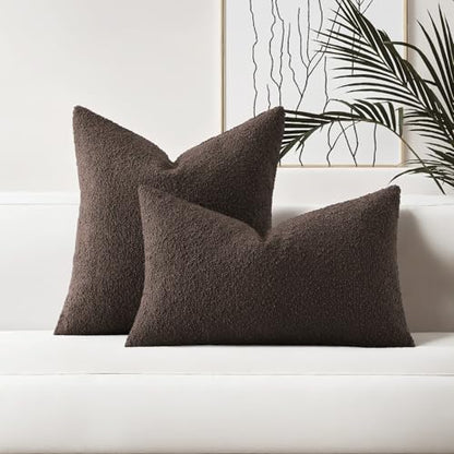 HAUSSY Pack of 2 Boucle Textured Throw Pillow Covers 16x16 Inch, Dark Coffee - color: Dark Coffee, size: 16" x 16" (Pack of 2)