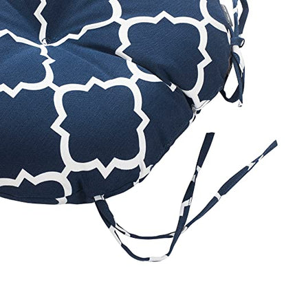 Magpie Fabrics Outdoor Round Bistro Seat Cushions with Ties, 15"x15"x4" Set of 2, Tufted Waterproof Barstool Chair Pads for Patio Home Garden Office, Geomentry Navy - color: Geomentry Navy