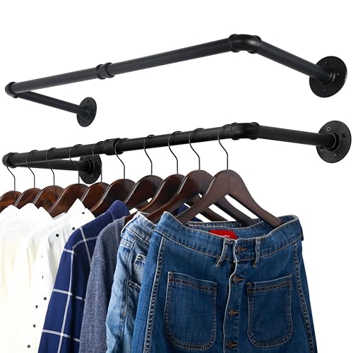 WEBI Clothing Rack Wall Mount,32" Industrial Pipe Clothes Rack for Hanging Clothes,Heavy Duty Iron Garment Rack Bar,Retail Display Clothes Rod for Closet,Laundry Room,Black,2 Packs - color: Black, size: 32 Inch(2 Packs)