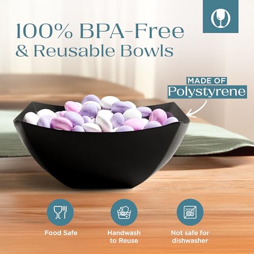 4 Pack Disposable Black Plastic Serving Bowls Square Party Candy Use 16oz | Square Design. Disposable Party Tableware. Salad, Fruit & Candy Use. Candy Buffet Containers. Black Plastic. - color: Black, size: 16 OUNCE