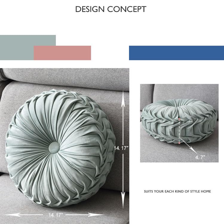 Round Throw Pillow Velvet 1 Pcs 14.17" Home Decoration Pleated 3D Pumpkin Pillow Cushion for Couch Chair Bed Car (Dark Coffee)