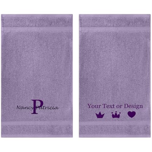 Personalized Passion 2pc Hand Towels Set - Custom Turkish Cotton with Embroidered Name, Monogram - Super Soft & Absorbent Hand Towels - Lavender, 16"x27" - color: Lavender, size: 2 Pack Hand Towels (16"x27")