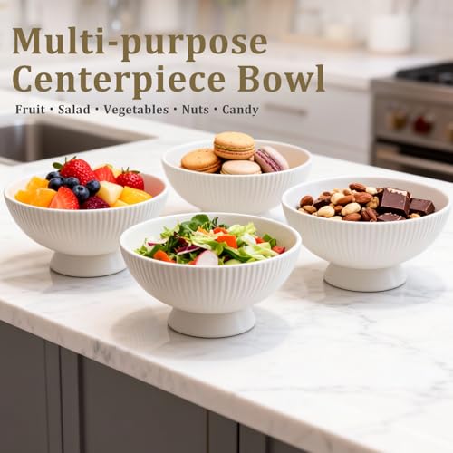 Gutedeal Small Decorative Bowl 8 Inch Multi-Use White Ceramic Fruit & Key Bowl for Kitchen, Entryway, Centerpiece Modern Handcrafted Home Decor Pedestal Bowl & Wedding Gift - size: 8 Inch