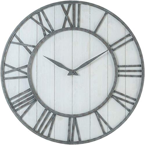30-inch Farmhouse Metal & Solid Wood Noiseless Wall Clock (Whitewash, 30-inch) - color: Whitewash, size: 30-inch