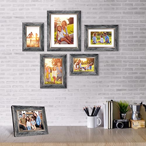 XUANLUO 5x7 Picture Frames Set of 4 Rustic Retro Photo Frame with HD Plastic Cover for Wall Mount and Tabletop Display Family Friends Wedding Gift - color: Grey-4pcs, size: 5 x 7 inch