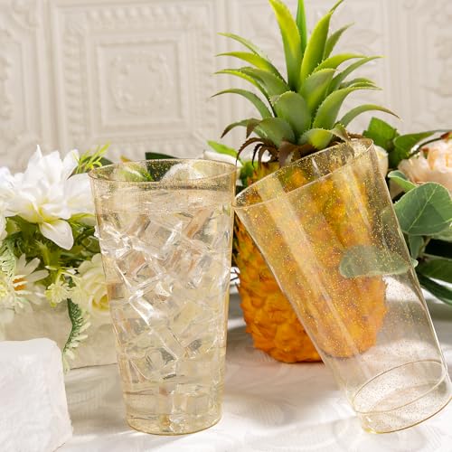 I00000 16 oz Gold Plastic Cups, 100 Pack Gold Glitter Plastic Cups Tumblers Disposable Party Cups Wedding Cups, Heavy-duty Plastic Disposable Cups Ideal for Wedding & Party - color: Glitter-16oz-100