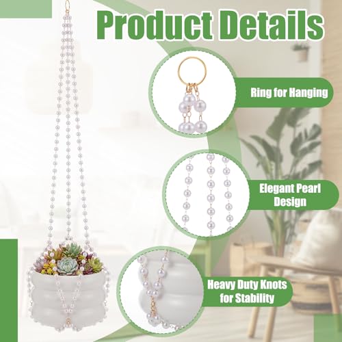 Sliner 3 Pack 24 Inch Pearl Beaded Plant Hanger Macrame Plant Hanger Decorative Hanging Planter Holder for Indoor Outdoor Boho Decor Wedding Home Garden - style: Pearl