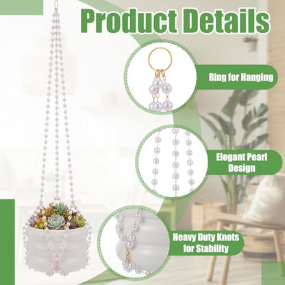 Sliner 3 Pack 24 Inch Pearl Beaded Plant Hanger Macrame Plant Hanger Decorative Hanging Planter Holder for Indoor Outdoor Boho Decor Wedding Home Garden - style: Pearl