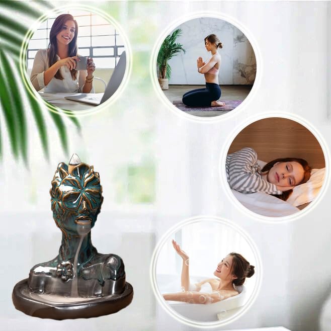 Flower Masked Half Face Women Statue Backflow Incense Holder,Waterfall Incense Burner Holder for Sticks Cones Home Office Yoga AI035 - color: Women C