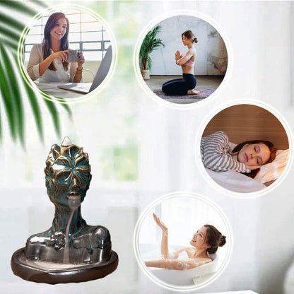 Flower Masked Half Face of Women in Hands Statue Backflow Incense Holder,Waterfall Incense Burner Holder for Sticks Cones Home Office Yoga AI034 - color: Women B