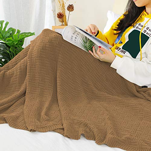 uxcell 100% Cotton Knit Throw Blanket, Cable Decors Brown 47x70 - color: Brown