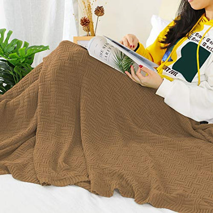 uxcell 100% Cotton Knit Throw Blanket, Cable Decors Brown 47x70 - color: Brown
