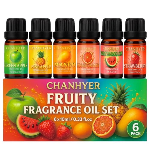 Fruity Essential Oils Set for Diffusers for Home 6 x 10 ml | Green Apple,Watermelon,Strawberry,Pineapple,Blood Orange & Mango – for Diffuser,Candle,Soap Making - color: Orange