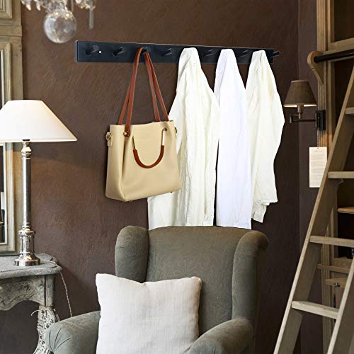 WEBI Coat Rack Wall Mounted,10 Hooks,38" Long Coat Hanger Wall Mount,Bamboo Peg Rail Hat Rack for Wall,Caps,Jacket,Clothes,Black - color: Black, size: 38 inch
