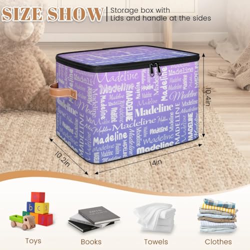 Custom Storage Basket with Name, Personalized Keepsake Box, Purple | Foldable Fabric Gradient Large Memory Bin with Handle Lid Lightweight Waterproof Dustproof, 14"L x 10.2"W x 10.4"H - color: Option 23