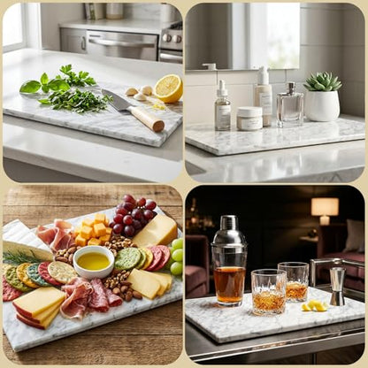 Hiceeden 8 x 12 Inches Marble Cutting Board, Stone Cutting Board with Non-Slip Feet for Kitchen Countertop, Rectangular Serving Slab for Charcuterie, Cheese, Pastry, Scratch & Heat Resistant, White