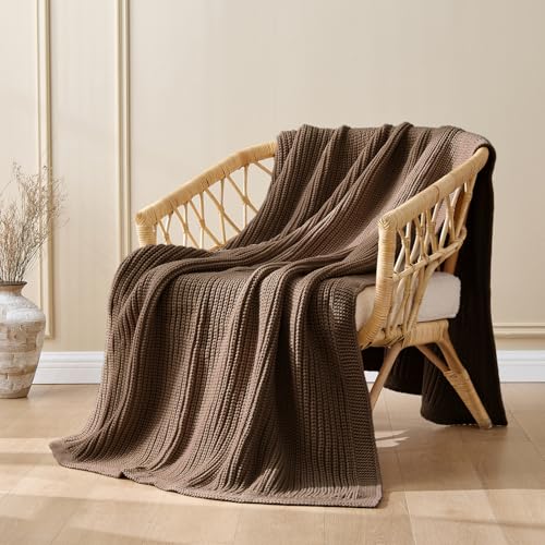 Chunky Knit Brown Throw Blanket for Couch 60"x80" | Soft Cozy Lightweight Ribbed Fisherman-Knit Blanket,Dark Brown,All-Season Warmth Cute Decorative Throw for Sofa Bed - color: Dark Brown, size: 60"x 80"