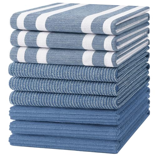 Homaxy Cotton 380 GSM Premium Kitchen Towels, 18"x 28", 9 Pack, Navy Blue | Soft and Absorbent Terry Dish Towels, Multipurpose Tea Towel Set with Hanging Loop, 3 Styles Kitchen Hand Towels - color: Navy Blue, size: 18" X 28" - 9 Pack