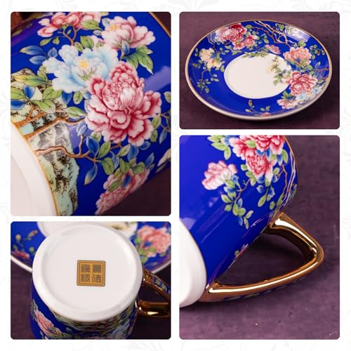 KAMMAK Tea Cup and Saucer, Ceramic Coffee Cups, 7.4 oz, Set of 2 | Porcelain Tea Cups with Saucers for Coffee and Cappuccino, Ideal for Breakfast, Afternoon Tea and Entertaining,631+632N - style: 631N+632N
