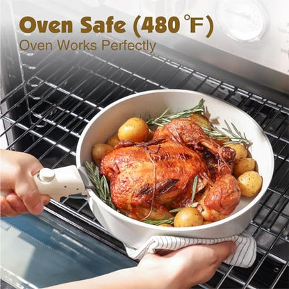 SENSARTE 24 Piece Nonstick Detachable Handle Pots and Pans Set White | Removable Handle Cookware Set, Induction Cookware Set with Removable Handle, Healthy Non Stick for RV, Dishwasher ＆ Oven Safe - color: White, size: 24 Piece