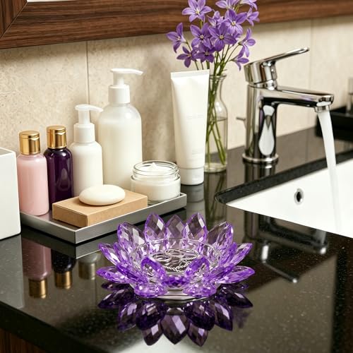 Crystal Flower Jewelry Tray, 1, 6.3" Purple | Transparent, For Rings, Earrings, Necklaces, Keys, Decorative Trinket Dish, For Vanity Dresser Nightstand - size: 6.3"(W)- Purple