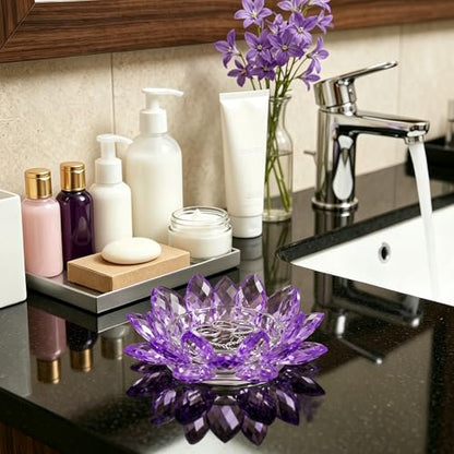Crystal Flower Jewelry Tray, 1, 6.3" Purple | Transparent, For Rings, Earrings, Necklaces, Keys, Decorative Trinket Dish, For Vanity Dresser Nightstand - size: 6.3"(W)- Purple