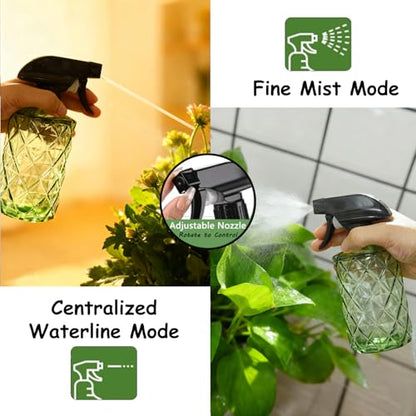 YYTSGG Green Glass Plant Mister Bottle, 12oz Refillable | Water Spray Bottle with Adjustable Mist Nozzle for Indoor Flowers, Outdoor Gardening, Cleaning, Hair and Pets Care - color: Light Green