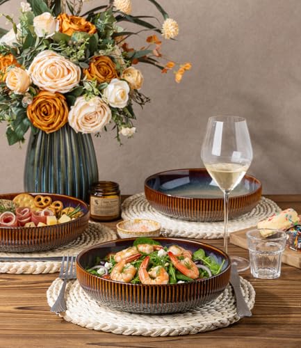 8.5" Ceramic Pasta Bowls Set of 4, Salad Bowls | Versatile Serving Bowls for Pasta, Salad, Fruit & Noodles, Housewarming & Wedding Gift, Cocoa Mocha - color: Cocoa Mocha, size: 8.5 Inch