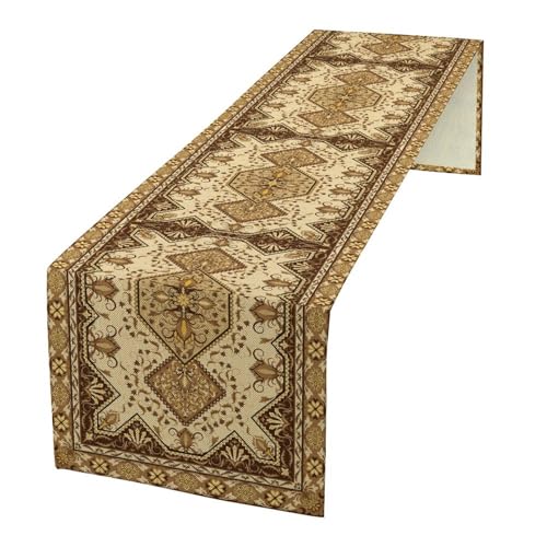 Beige Brown Geometric Diamond Table Runner Aztec Luxury Tablerunner for Kitchen Cafe Dining End Table Sofa Holiday Wedding Decor 13x36in - color: Vintage-32, size: 13x36in