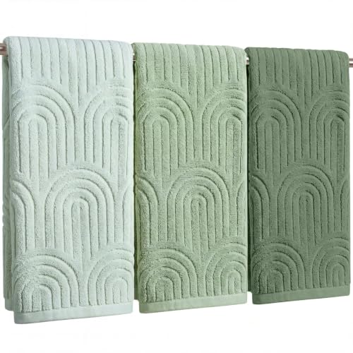 Tegeme 3 Pcs Hand Towel for Bathroom Boho Decorative Arch Striped Cotton Hand Towels 15.4'' x 28.3'' Sage Green Soft Absorbent Towel Bathroom Decor for Kitchen Hotel Spa Salon Gift - color: Sage Green