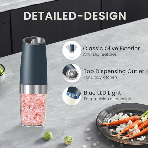 Battery Operated Salt And Pepper Grinder Set 2 Pack (Grey) | Gravity-Activated Automatic Grinder With Led Light & Adjustable Coarseness, Each Uses 6 Aaa Batteries,Kitchen Daily Seasoning - color: Battery/2pcs/Grey