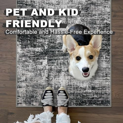 KILOCOCO Abstract Runner Rug 2x6 ft Washable Hallway Runner, Black/Grey | Machine Washable Kitchen Runner, Non Slip Entryway Runner, Printed Carpet Runners, Abstract Floor Runners, Soft Bedside Rug - color: Black/Grey, size: 2' x 6' (Runner)