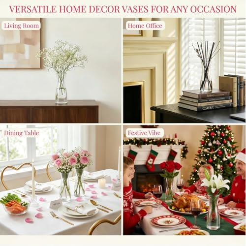Set of 12 Small Glass Bud Vases, 6 Oz Mini Flower Vases Set | Clear Decorative Vases Table Centerpieces for Wedding, Single Stem Flowers, Dining Room Party Decor