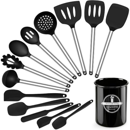14PCS Kitchen Silicone Cooking Utensils Set with Holder | Heat Resistant, Food-grade Silicone and Stainless Steel, Spatula Set for Nonstick Cookware, Dishwasher Safe,Flexible,Durable