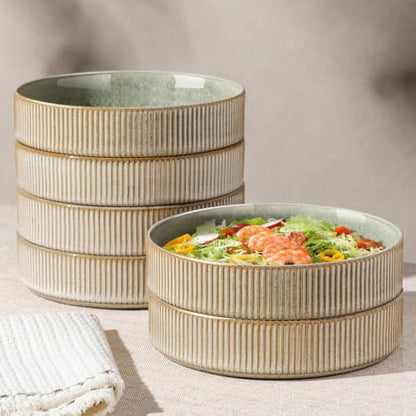 GBhome 7.5 Inch Pasta Bowls Set of 6, Ceramic Salad Bowls, Sage Desert | Double Reactive Glaze Bowls for Pasta, Noodles & Fruit, Scratch Resistant, Microwave & Dishwasher Safe - color: Sage Desert, size: Set of 6