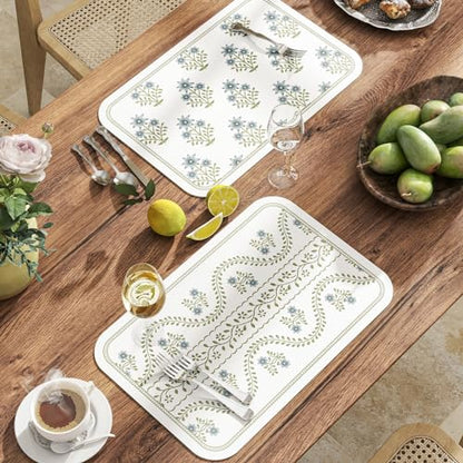 Vinyl Waterproof Placemats Set of 6 Rectangular,12"*17"-Mosella D | Wipeable Beautiful Print Place Mats,Stain Resistant,Heat Resistant,Everyday Meals,Kitchen,Dinning,Holiday,Decor - color: Mosella D