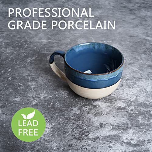 Ceramic Jumbo Coffee Mug Set of 2, 23 Oz, Large Mug Soup Bowls with Handles, Dishwasher and Microwave Safe (Prussian Blue) - color: Prussian Blue