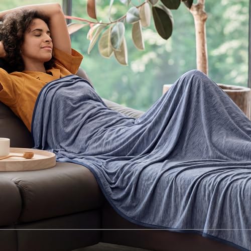 Bedsure Navy Cooling Blanket Full Size for Hot Sleepers - Summer Blanket Full Size Cold Bed Cool Arc-Chill Thin Ice Cooled Bedding with Rayon Derived from Bamboo Night Sweats Hot Flashes, 80x90 - color: 02- Navy, size: Full (80" X 90")