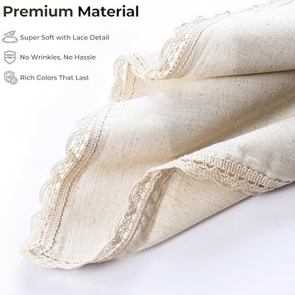 Ramanta Home Linen Cloth Napkins Set of 4, 20x20 Inches, Natural | Flax Lace Cotton Linen Reusable Decorative Scalloped Oversized Dinner Napkins with Mitered Corners for Weddings, Everyday Use