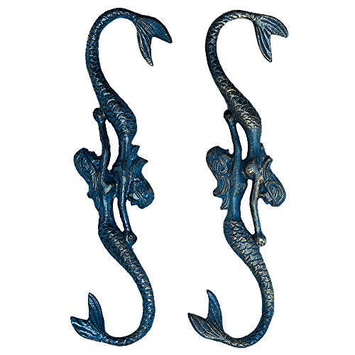 Sungmor Cast Iron Plant Hangers, 2PC Mermaid & 11 Inch Length, Large S Hooks for Hanging Plants, Ceiling Extender Hooks for Hanging Flower Basket, Planter, Macrame Plant Holder, Lantern, Windchime | Large S Hooks for Hanging Plants, Ceiling Extender Hooks