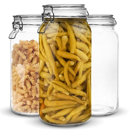 Set of 3 Glass Mason Jar 64 Ounces with Airtight Lid Large Jars With Stainless Steel Bail And Trigger Clamps - size: 68 oz 3 Pack