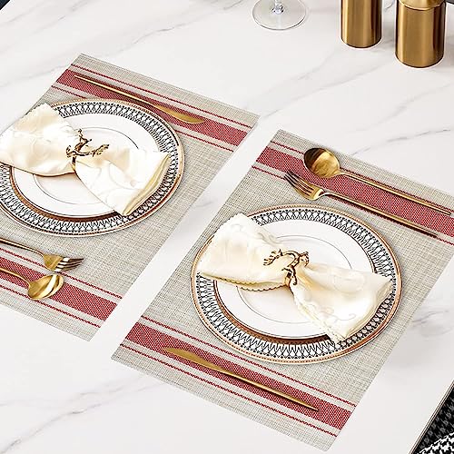 WUBAYI Placemats, Set of 6 Table Mats Heat Resistant Stain Resistant Non-Slip Woven Vinyl Insulation Placemats, Washable Durable Elegant Table Mats for Kitchen Dinning Restaurant(Beige Red) - color: Beige Red