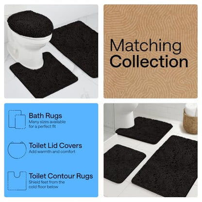 GORILLA GRIP Bathroom Rug Sets 3 Piece, Bath Mat Set and Oval Toilet Base with Rubber Backing, Plush Absorbent Shaggy Chenille Washable Mats, Includes 24x19.5, 24x17 and 30x20 Inch Rugs, Black - color: Black, style: 24"x19.5" + 24"x17" + 30"x20" - 3 Pack