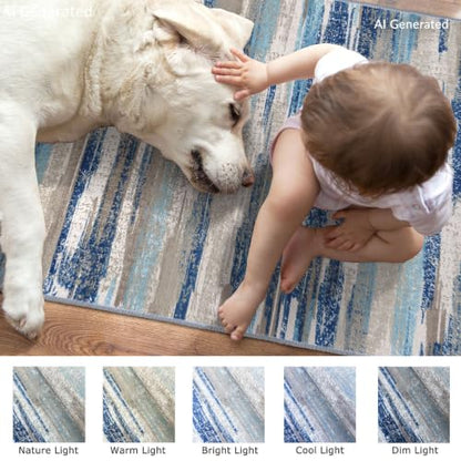 Lansny Modern Abstract 2x5 Runner Rug Non Slip Washable Kitchen Rugs | Blue;Thin Printed Faux Wool Entryway Runners;Hallway Rug Runner;Carpet Ruuner for Bedroom, Laundry Room - color: Blue Aqua/Beige Taupe Multi, size: 2' x 5' (Runner)