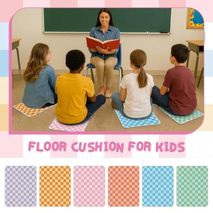 12Pcs Square Classroom Carpet Cushion,Sitting Floor Seats Back to School Floor Mat with Anti-Slip Particles Suitable for classrooms Schools kindergartens Home Family Learning and Discussion Room - color: Check