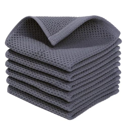 2PCS Kitchen Dish Towels Sets Cotton Waffle Weave Dish Towels Dishcloths for Kitchen Soft, Absorbent, Quick Drying, Durable, Grey, Grey - color: Grey