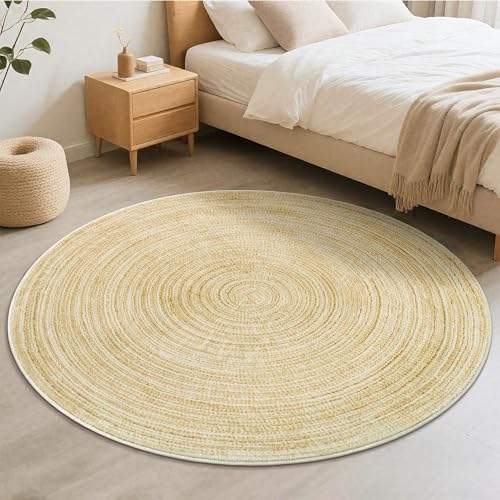 Carvapet 4 ft Round Washable Rug, Imitation Jute Low Pile Circle Carpet with Non Slip Rubber Backing, Foldable Stain Resistant Area Rug for Living Room Bedroom Office Bathroom - color: S-yellow, size: 4' (Round)
